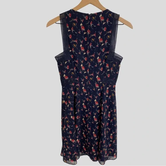 Reiss Navy Louise Floral Print Mesh Trim Dress NWT - Picture 4 of 9